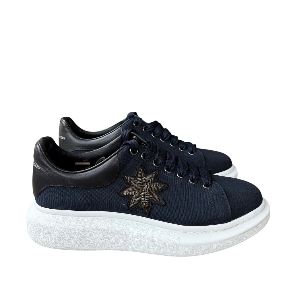 Alexander McQueen Navy Canvas Star Embellished Platform Sneakers Men US 12 EU 45